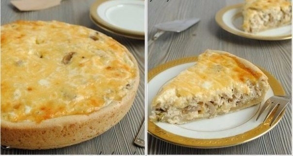 Диетический пирог с грибами и курицей