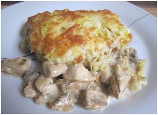 Курица с грибами, запечённая под картофельной шубой Курица с грибами, запечённая под картофельной шубой