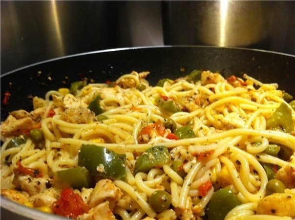 Спагетти с овощами и курицей Спагетти с овощами и курицей